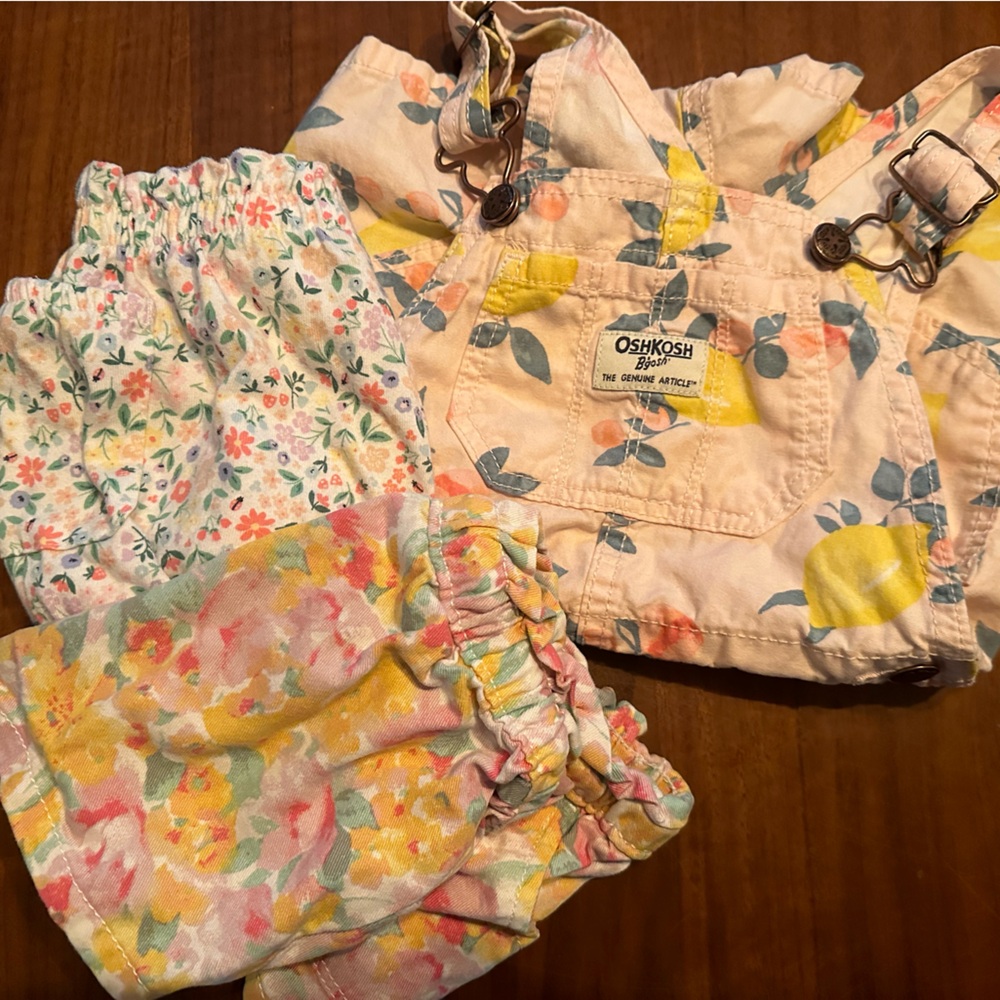 24 months girls floral overalls and shorts (3 Items)